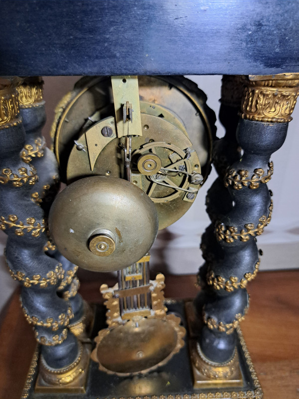 Old Napoleon 3 Portico Clock with Boulle Marquetry