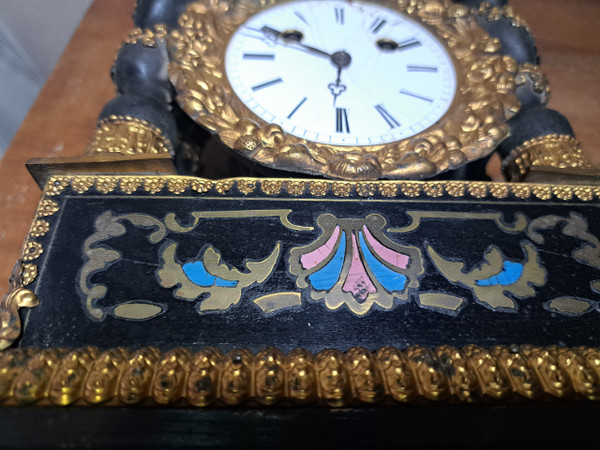Old Napoleon 3 Portico Clock with Boulle Marquetry