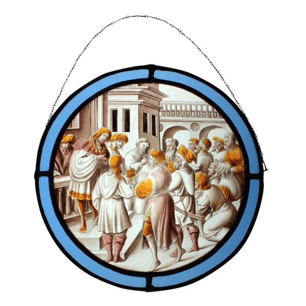 Medallion stained glass window representing a biblical episode from the Old Testament late 19th century