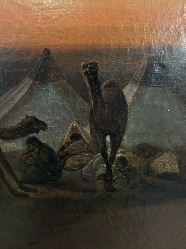 F-A Biard (1798-1882) After - Großes orientalistisches Gemälde Biwakszene um 1850