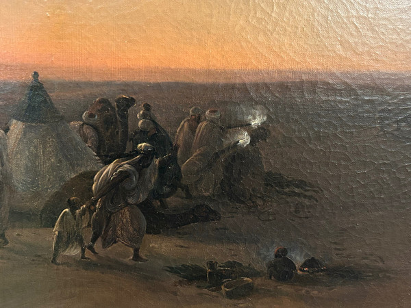 F-A Biard (1798-1882) After - Großes orientalistisches Gemälde Biwakszene um 1850