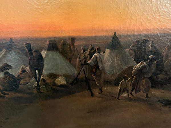 F-A Biard (1798-1882) After - Großes orientalistisches Gemälde Biwakszene um 1850