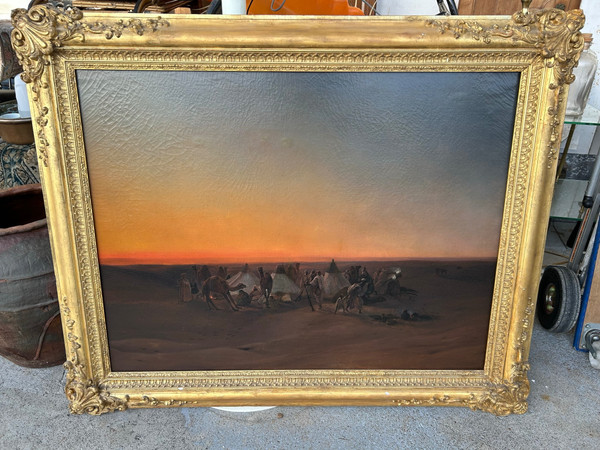 F-A Biard (1798-1882) After - Großes orientalistisches Gemälde Biwakszene um 1850
