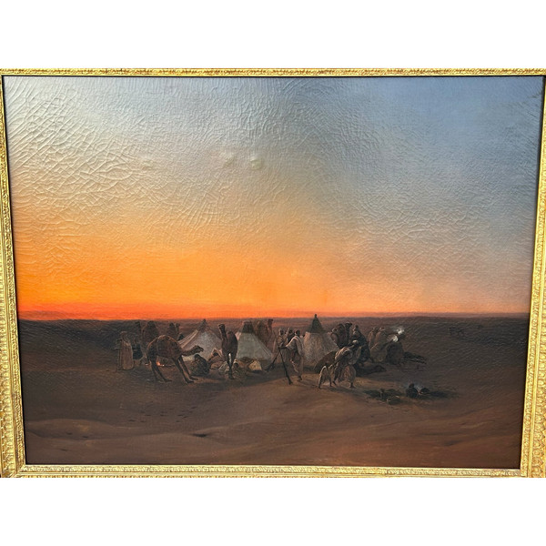 F-A Biard (1798-1882) After - Großes orientalistisches Gemälde Biwakszene um 1850