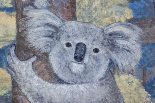 Bemalte Leinwand, die Koalas darstellt. Zeitgenössische Arbeit