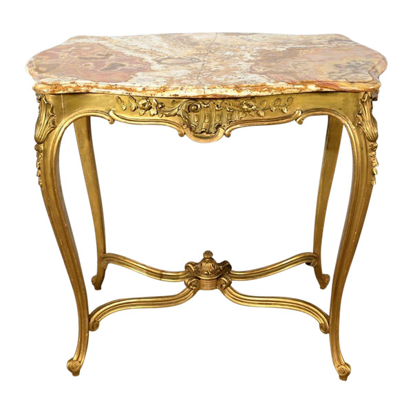 Kleiner Mitteltisch aus goldenem Holz, Louis XV-Stil – Ende des 19. Jahrhunderts