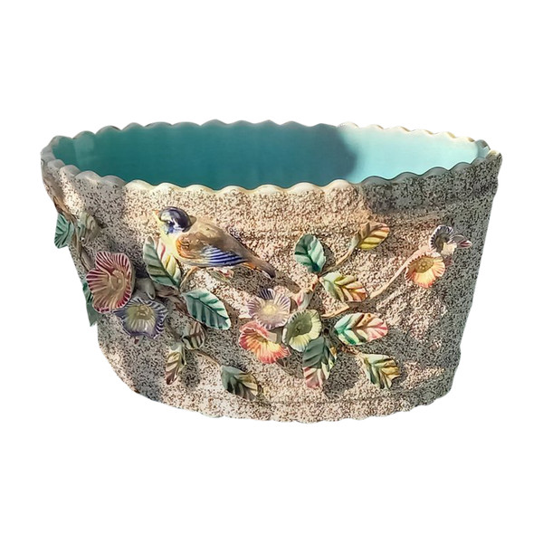 Earthenware planter with slip relief decoration/20th century