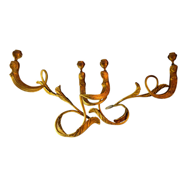 Pair of excellent sconces with two facing candles in gilded wood and metal from Egypt 19th century