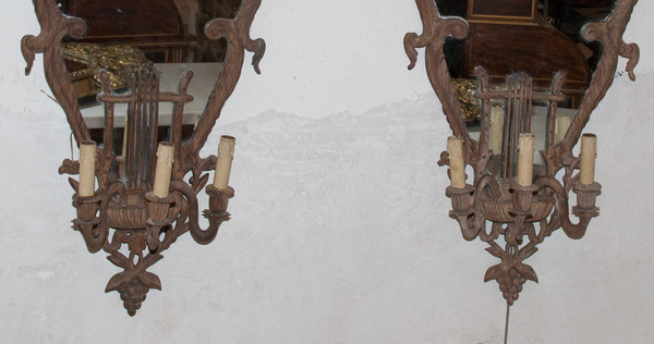 Grande Paire d'Appliques à Miroir En Acajou Italie Circa 1850