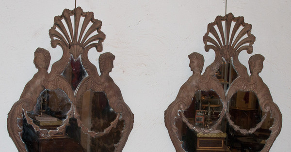 Grande Paire d'Appliques à Miroir En Acajou Italie Circa 1850