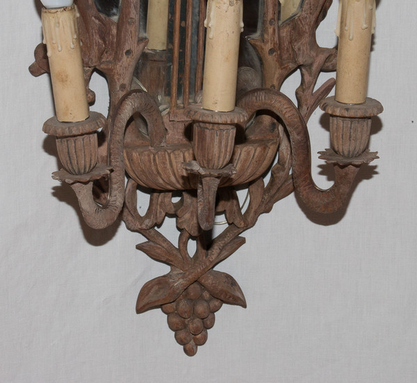 Grande Paire d'Appliques à Miroir En Acajou Italie Circa 1850