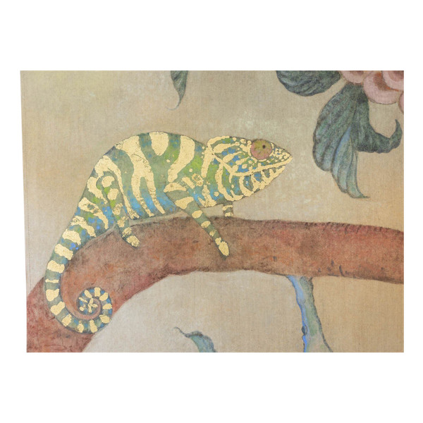 Painted canvas representing a chameleon. Contemporary work.