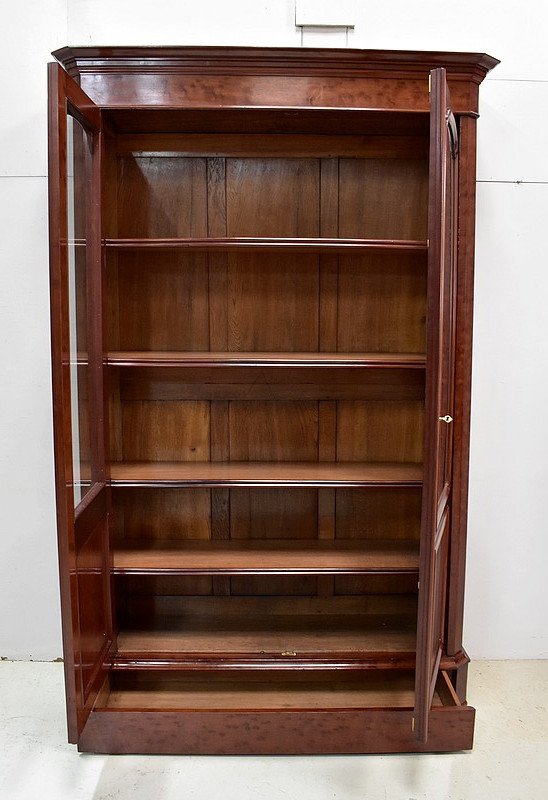  Libreria Vetrina impiallacciata in Mogano Maculato - Fine XIX Secolo