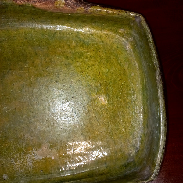 Lèchefrite terre cuite vert vernissé 19ème 