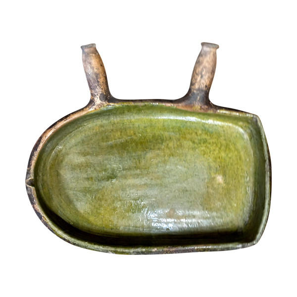 Lèchefrite terre cuite vert vernissé 19ème 