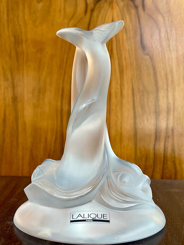 LALIQUE France, crystal paperweight: double dolphins.