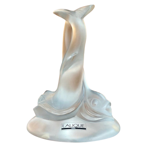 LALIQUE  France, presse papier en cristal: double dauphins.