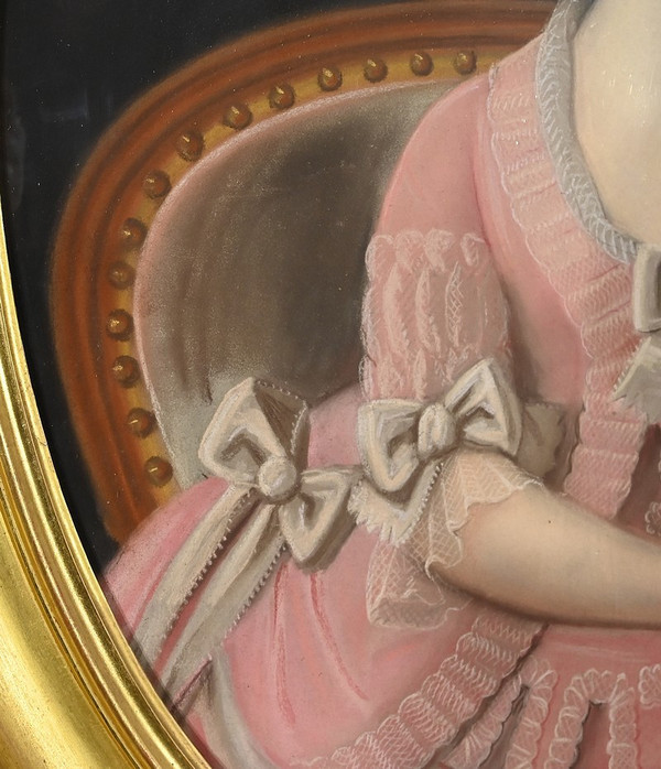 Bedeutendes Pastell „Das Mädchen mit dem Kanarienvogel“, französische Schule des 19. Jahrhunderts