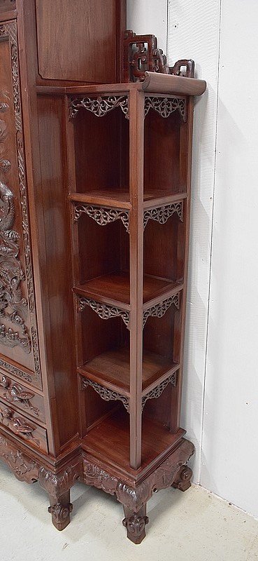  Mobiletto atipico asiatico, origine Vietnam, in mogano massiccio - Fine XIX secolo