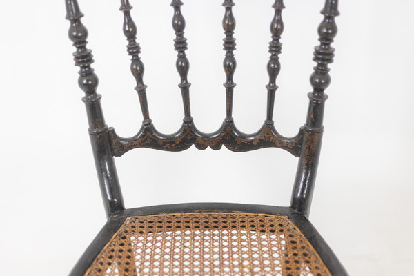 Rohrgeflechtstuhl aus gedrechseltem und geschwärztem Holz. Napoleon III.