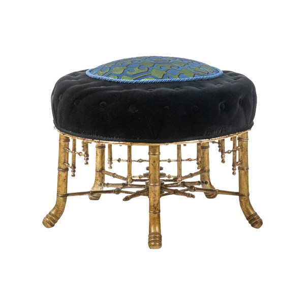 Pouf in gilded wood in imitation of bamboo. Circa 1880.