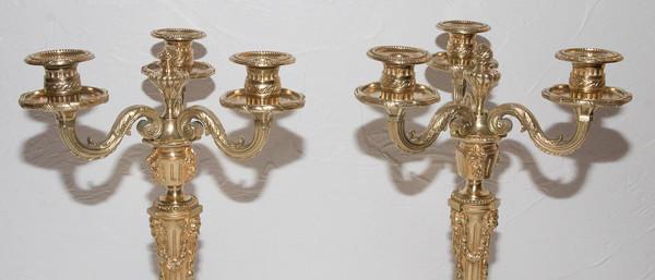Paire De Chandeliers En Bronze Doré Henri Picard