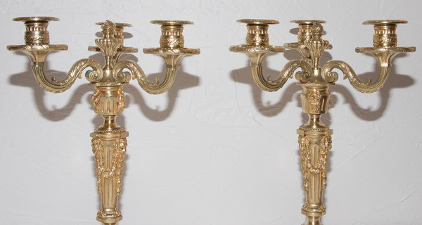 Paire De Chandeliers En Bronze Doré Henri Picard