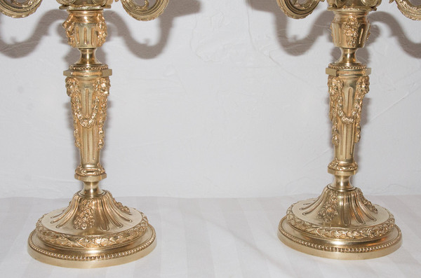 Paire De Chandeliers En Bronze Doré Henri Picard