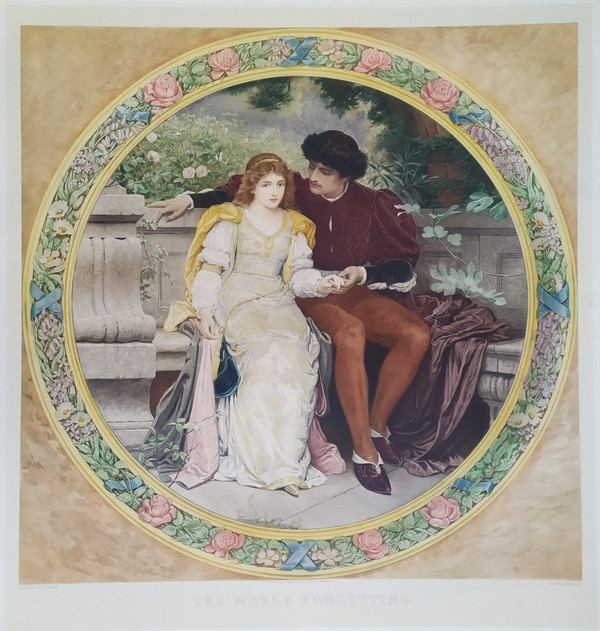The Lovers  Watercolored Photogravure Romantic Old Print 19th C