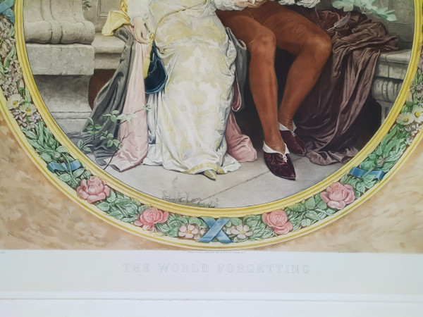 The Lovers  Watercolored Photogravure Romantic Old Print 19th C