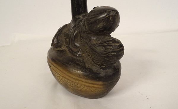Erotic Pre-Columbian Vase Characters Culture Chimu Peru Terracotta Black