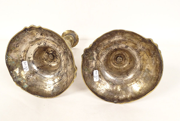 Coppia di Candelieri Stemma Luigi XV Stemma in Bronzo Flambeaux XVIII Secolo