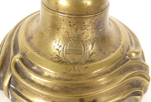 Coppia di Candelieri Stemma Luigi XV Stemma in Bronzo Flambeaux XVIII Secolo