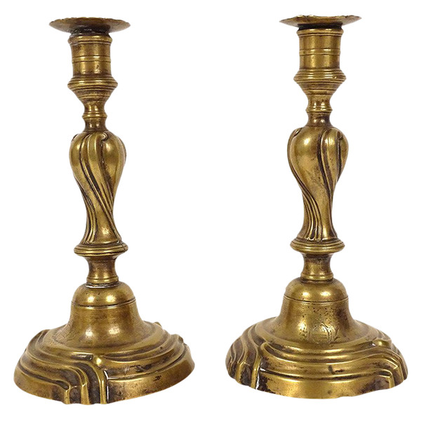 Pair of Louis XV Candlesticks Coat of Arms Bronze Coat of Arms Flambeaux XVIIIth Century