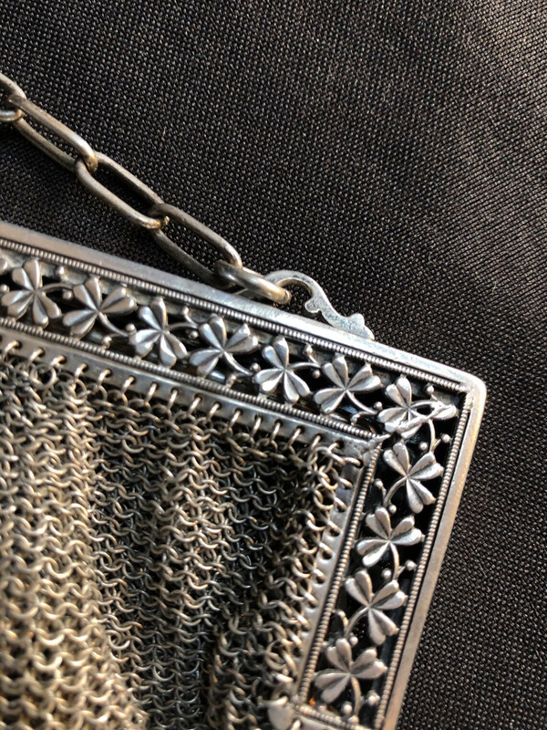 Aumoniere bag in solid silver late 19th century