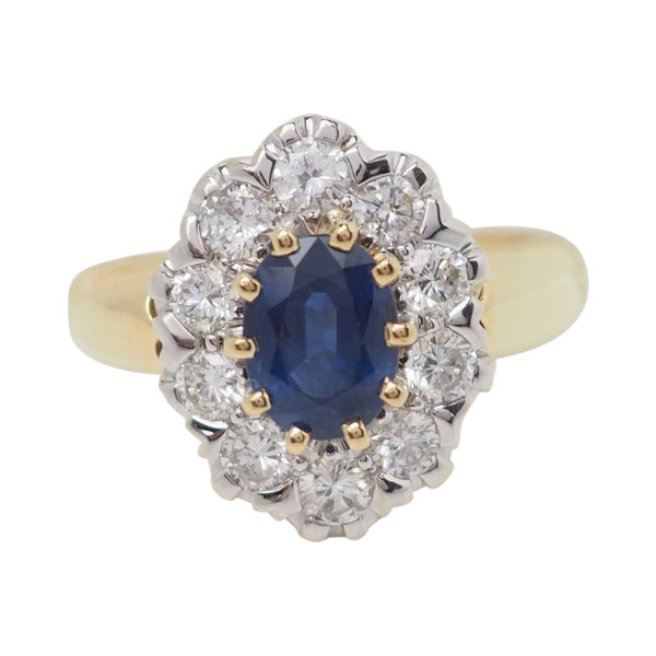 Pompadour-Ring aus Gelbgold, Saphir und Diamanten