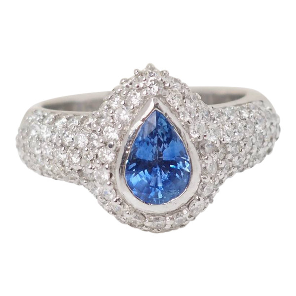 Bague en or blanc, saphir de Ceylan et diamants