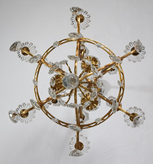 Lustre En Bronze Et Cristal Signé Baccarat Fin XIXe