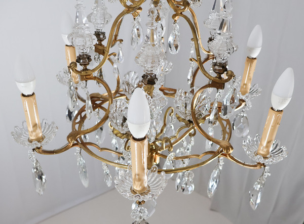 Lustre En Bronze Et Cristal Signé Baccarat Fin XIXe