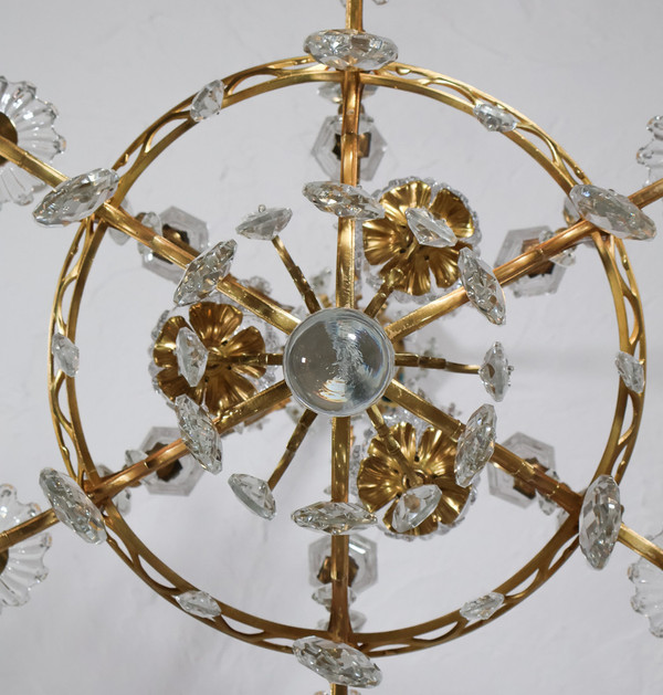 Lustre En Bronze Et Cristal Signé Baccarat Fin XIXe