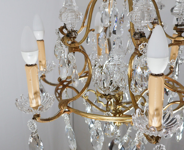 Lustre En Bronze Et Cristal Signé Baccarat Fin XIXe