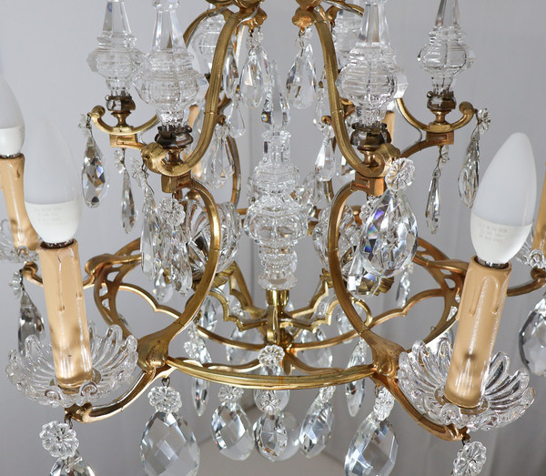 Lustre En Bronze Et Cristal Signé Baccarat Fin XIXe