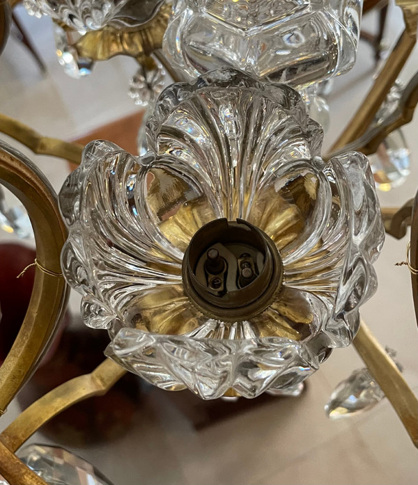 Lustre En Bronze Et Cristal Signé Baccarat Fin XIXe