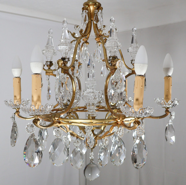 Lustre En Bronze Et Cristal Signé Baccarat Fin XIXe