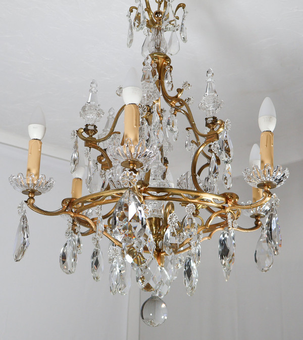 Lustre En Bronze Et Cristal Signé Baccarat Fin XIXe