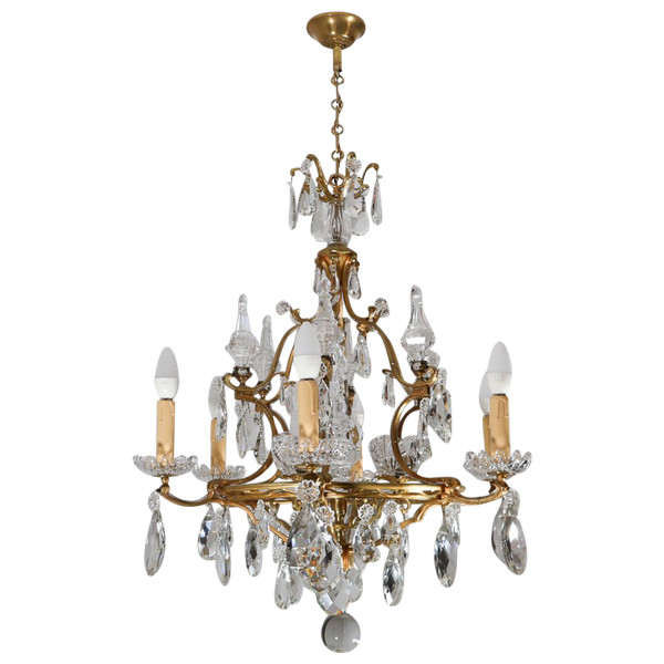 Lampadario in Bronzo e Cristallo Firmato Baccarat Fine XIX Secolo