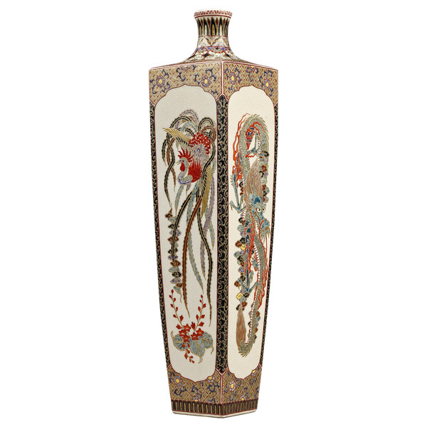 Seltene Soliflore-Vase von Satsuma mit Drachen und Phönix aus der Meiji-Zeit (1868-1912)