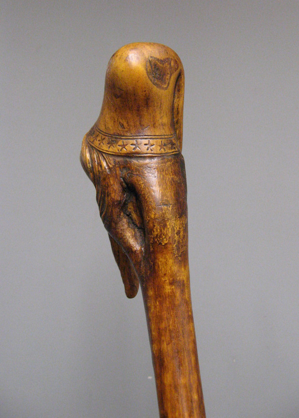 Canne Monoxyle En Buis Sculpté A Tête Grotesque De Gnome. Art Populaire XIXe.