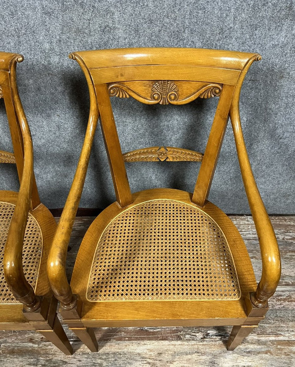 pair of Directoire style armchairs - Consulate in blond walnut circa 1900