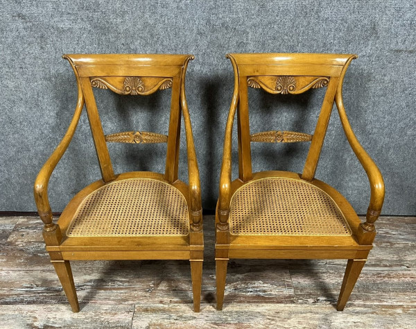 pair of Directoire style armchairs - Consulate in blond walnut circa 1900